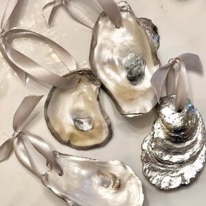 Coastal Silver Leaf and Pearl Oyster Shell Ornaments
